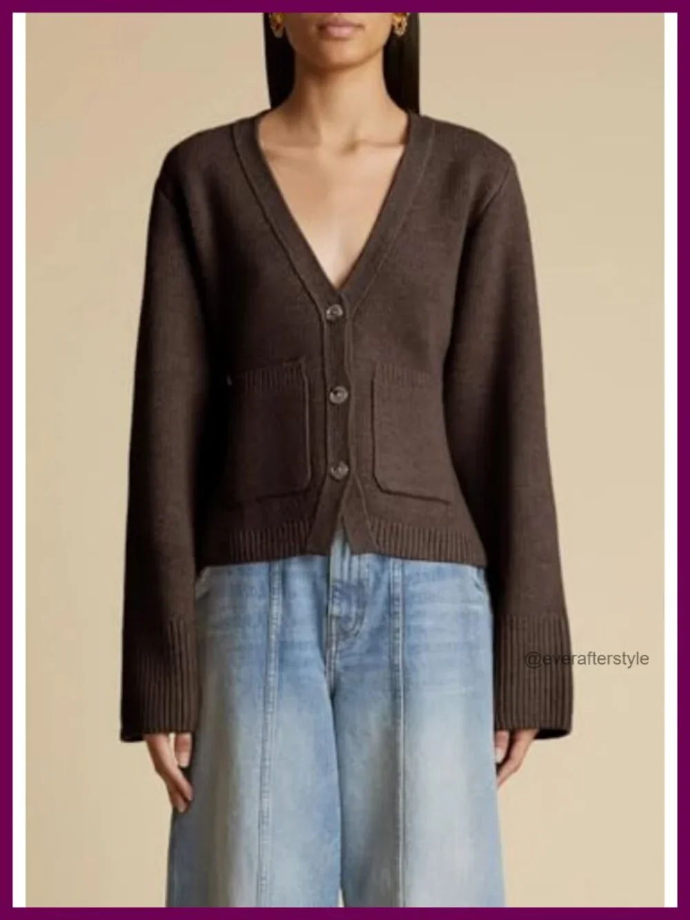 Womens Deep V Neck Cropped Cardigan Knit Open Front Long Sleeve Button Down